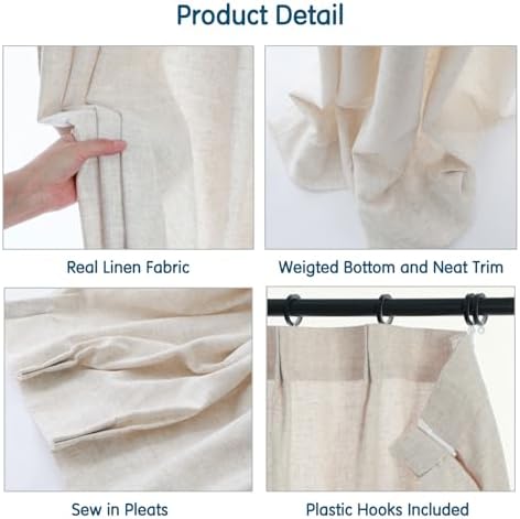 LETAU Long Linen Beige Curtains 108 inches, Lined Blackout Pencil