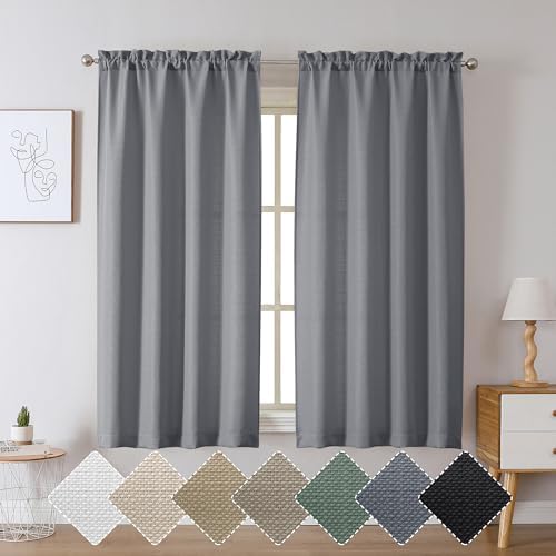 Chyhomenyc Dark Grey Curtains 63 Inch Length 2 Panels, Faux Linen