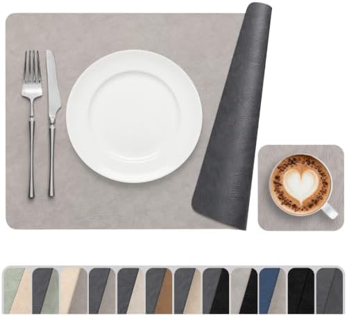 Vinyl Placemats Set of 4, Dual Sided Place Mats with Drink Coasters