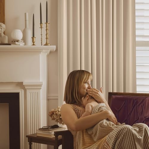 NICETOWN Beige Velvet Curtains 108 inch Long, 52" W x 108" L, 2 Panels
