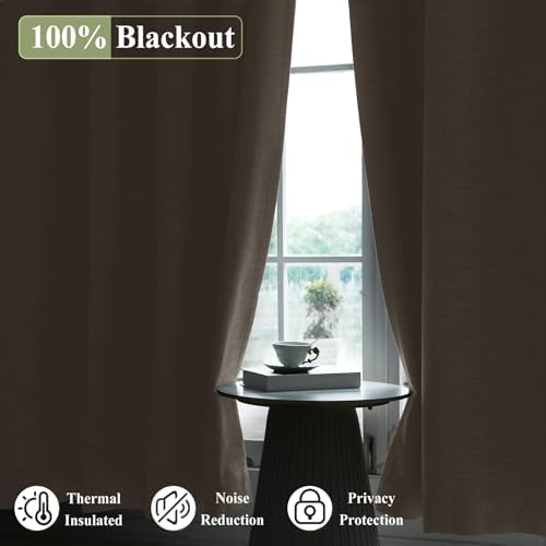Frelement Linen Textured Curtains for Living Room Rod Pocket Flat