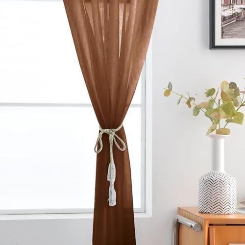 SpaceDresser Basic Rod Pocket Sheer Voile Window Curtain Panels Brown