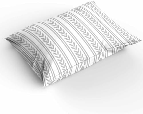 Duvet Cover Set Queen, Modern Rustic Boho Leaves Stripe 3 Piece