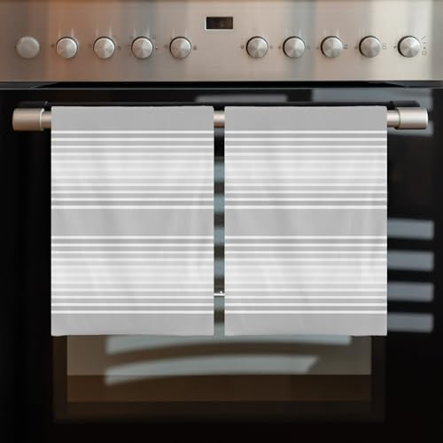 Grey Striped Kitchen Towels Set of 4, Absorbent Microfiber Soft Dish