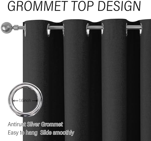 ChrisDowa Black Blackout Curtains 120 Inches Long 2 Panels for Bedroom
