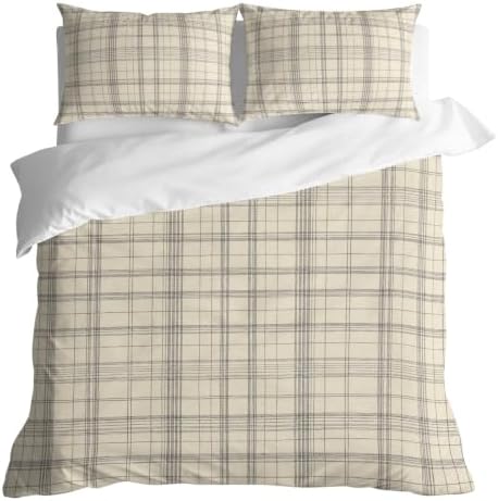 3 Pieces Duvet Cover Full Bedding Sets Minimalist Farm Lattice Grid