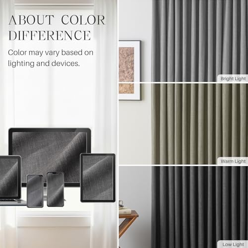 Pinch Pleated Linen Curtains 100% Blackout 108 Inches Long for Bedroom
