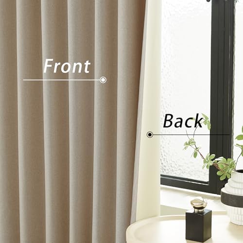DUALIFE Blackout 96 Inches Long Taupe Curtains 2 Panel Set, Farmhouse