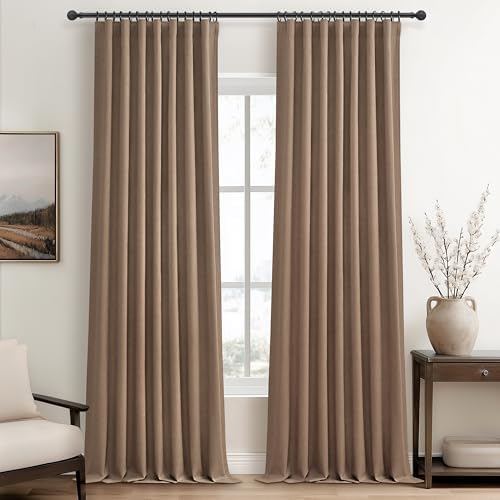 RustBrown Black Out 96 Inch Long Boho Curtains 2 Panel Set, Farmhouse