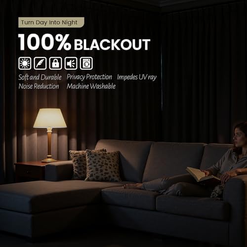 SimpleHome 100% Blackout 84 Inch Grey Curtains for Living Room