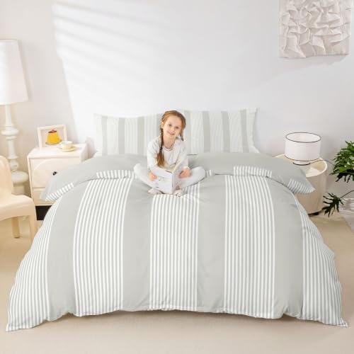 Erosebridal Gray Geometric Striped Comforter Cover King Simple Stripe