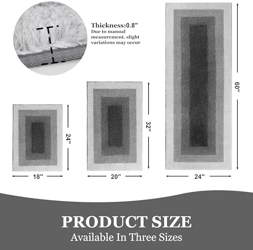 RORA Bathroom Runner 24x60 Gray Non Slip Absorbent Washable Long Bath