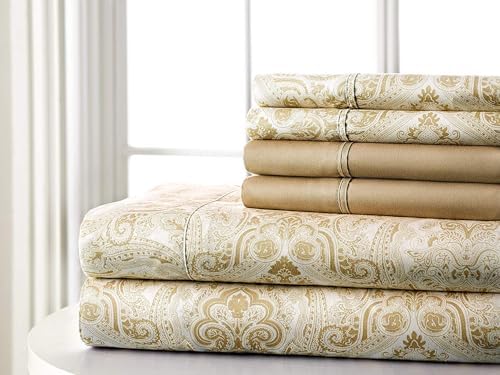 Home 6-Piece Soft Bed Sheet Set - Queen, Taupe Paisley Design