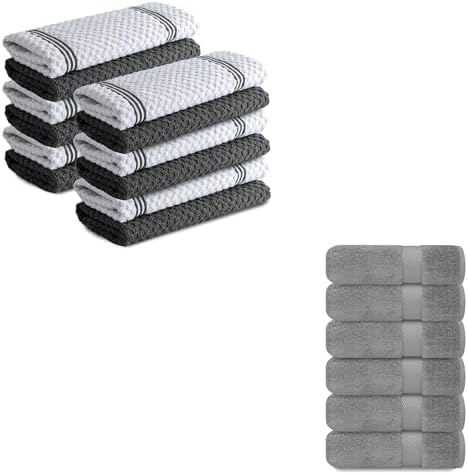 Infinitee Xclusives Premium Kitchen Towels - Grey [Pack of 12] 100%