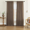 DONREN Linen Blend Back Tab Curtains Semi Sheer 50 x 96 Inch Brown
