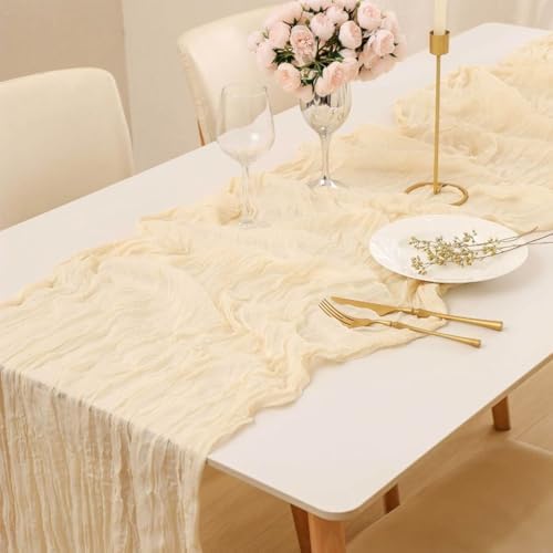 10 Pack Beige Cheesecloth Table Runner 22x120 Inch Boho Gauze Table