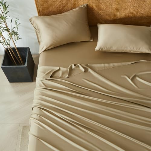 Taupe Cooling Rayon Sheets Set Queen Soft Silky Smooth for Hot