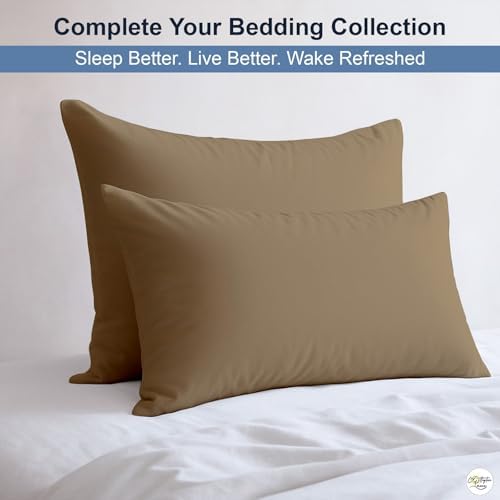 100% Egyptian Cotton King Size Pillowcases Set of 2, Taupe Solid