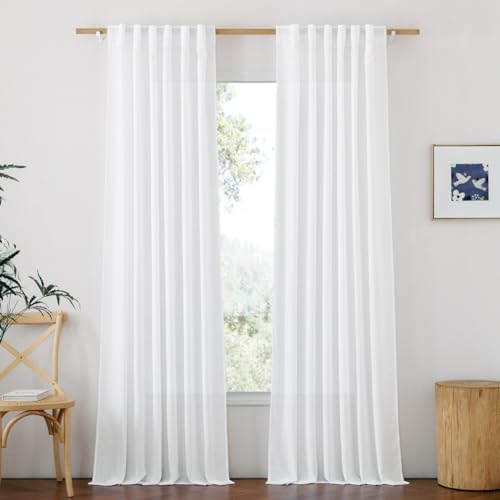 NICETOWN White Semi Sheer Curtains 96 inches Long, Rod Pocket & Back
