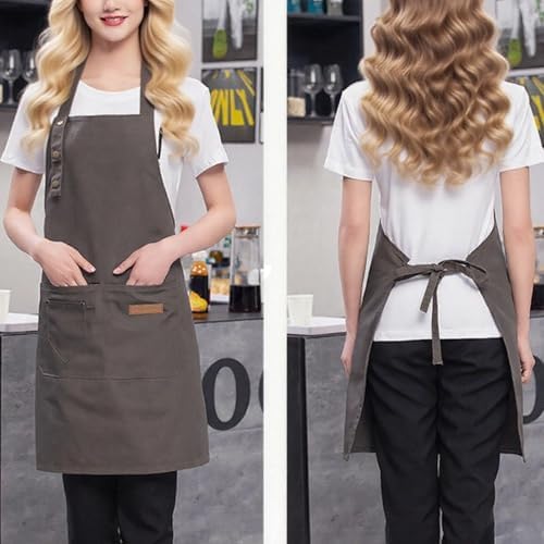 Chef Apron with 2 Pockets, 2 Pack Adjustable Solid Unisex Drawstring