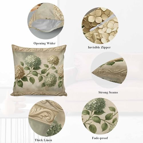Cream Gold Hydrangeas Throw Pillow Covers 12x20IN Set of 2, Farm
