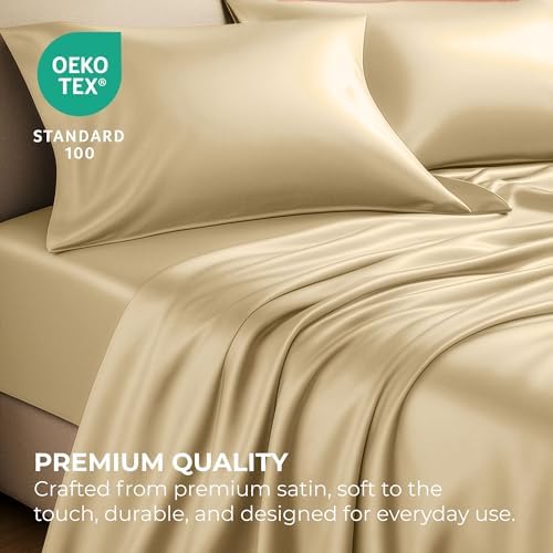 Satin Sheets Full [4-Piece, Ivory] Hotel Luxury Silky Bed Sheets
