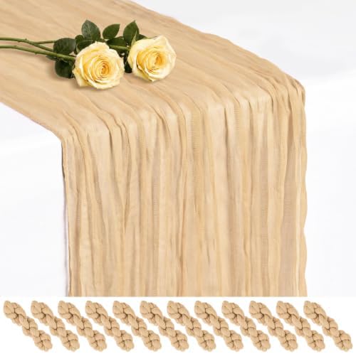12 Pack Beige Cheesecloth Table Runner 17x108 Inches Boho Home Decor