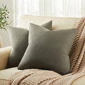 ZeeMart Rustic Linen Throw Pillow Covers Set of 2, Olive 22x22in