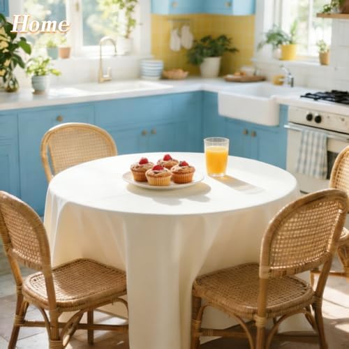 WIGENIUS 6 Pack Round Table Cloth 90 Inch Ivory Cloth Fit 5FT Round