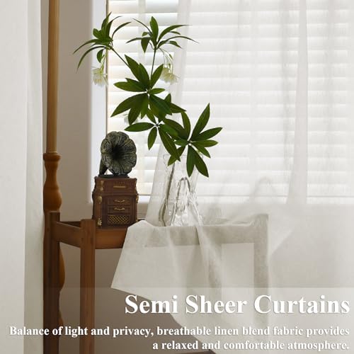Frelement 120 Inches Extra Wide Linen Sheer Curtains for French Door
