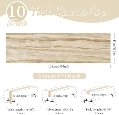 10 Pack Beige Cheesecloth Table Runner 17x108 Inch Spring Table Runner