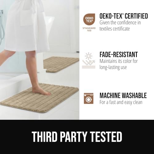 GORILLA GRIP Memory Foam Bathroom Rugs, 23x16 and 30x18, Beige