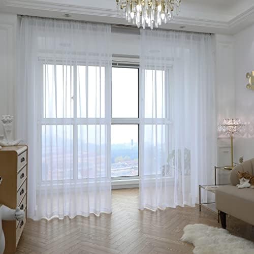 PHILEASY Window Ivory Sheer Curtains 108 Inches Long 2 Panels Sheer