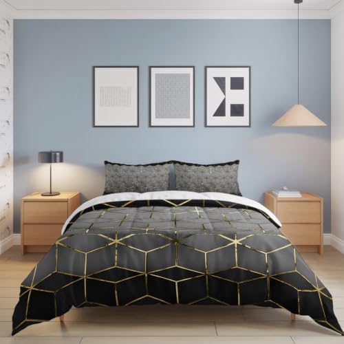 4 Piece Duvet Cover Set for Queen Size Bed,Gray Mottled Gradient