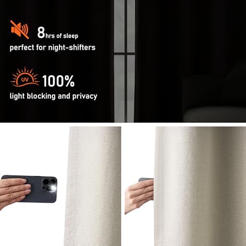 Full Blackout Natural Linen Curtains 108 Inch Length 2 Panels