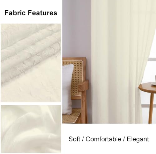 Chyhomenyc Crushed Cream Sheer Curtains 72 Inch Length 2 Panels