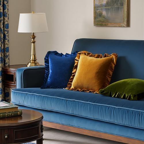 MIULEE Velvet Ruffle Throw Pillow Covers Pack of 2 18x18 Inch Navy
