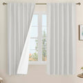 LAMIT Light Grey 100% Blackout Linen Bedroom Curtains 63 Inches 2