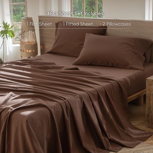 MooMee Sheet Set 100% Washed Cotton Linen-Like Extra Deep Pocket Full