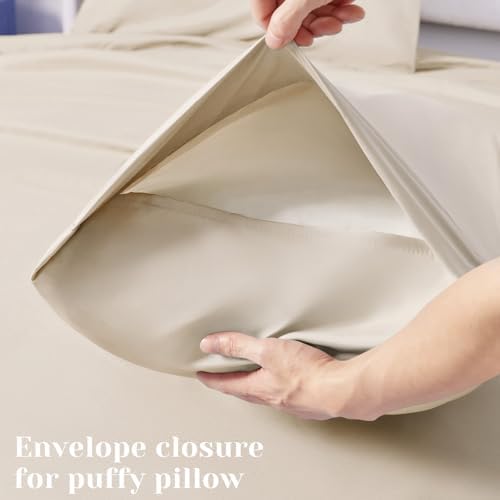 BYSURE 6 Pieces Bed Sheets Set(King, Cream/Beige) - Hotel Luxury Super