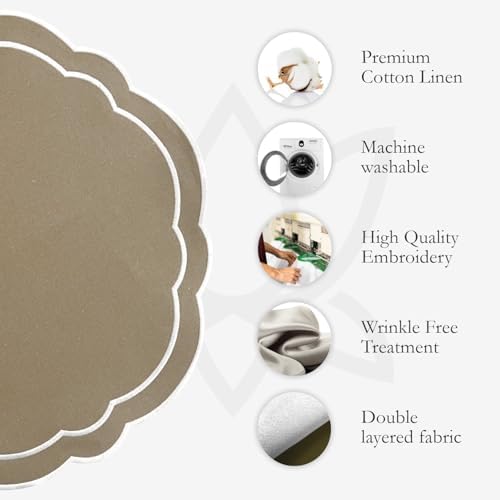 Round Placemats Set of 4, Cotton Linen- Double Layered, Luxury