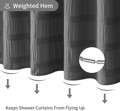 Grey Shower Curtain Boho, Cotton Blend Waffle Shower Curtain Chic