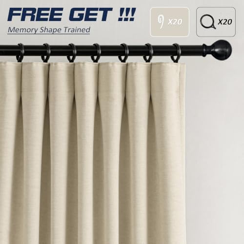 Room Darkening Cream Chenille Pleated Curtains 120 Inch Length for