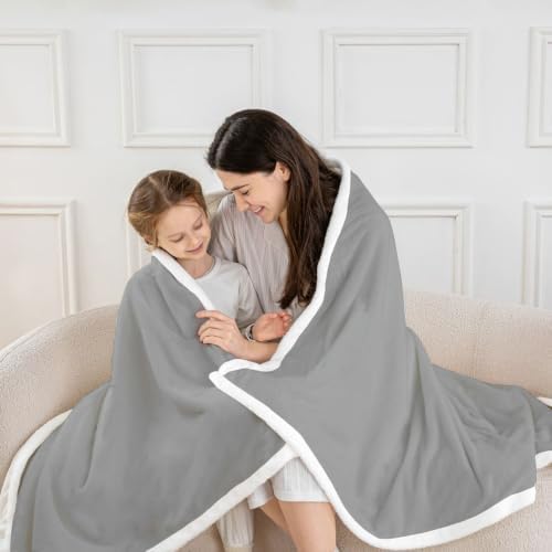Feelyou Grey Sherpa Blanket Plush Fuzzy Solid Color Fleece Throw