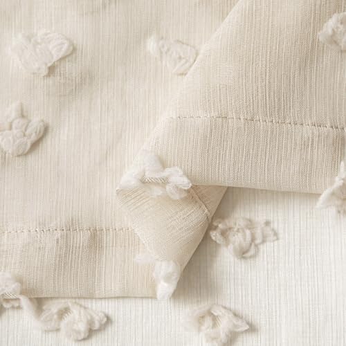 MYSKY HOME Beige Boho Sheer Curtains with Cream Pom Pom 36Wx72L,2