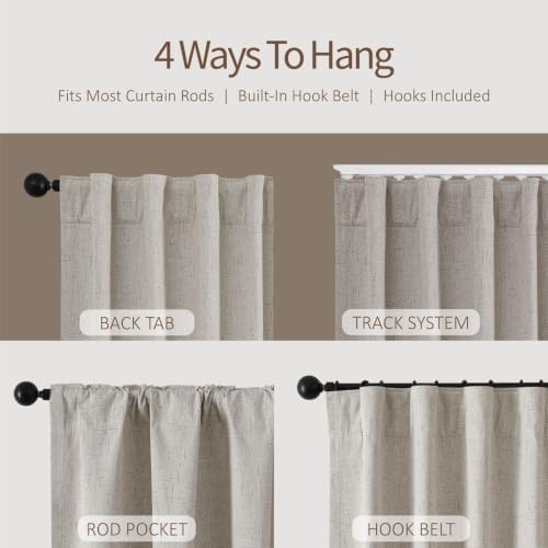 Faux Linen Blackout Curtains for Bedroom 108 Inches Long, Cream
