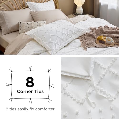 Bedsure Light Grey Boho Duvet Cover King, Soft Vintage Embroidery