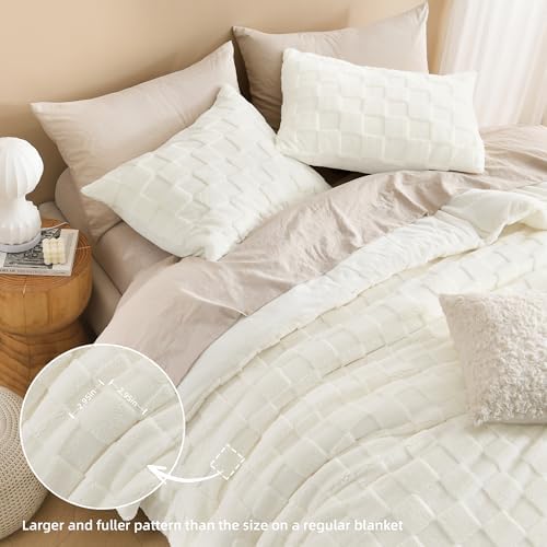 Litanika Fluffy King Comforter White Cream, 3Pcs Warm Sherpa Fleece