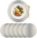 Neutral Stripe Faux Leather Placemats Set of 6, 15in, Waterproof Heat