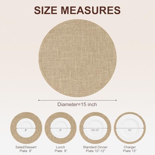 homing Faux Cotton Linen 15 Inch Round Cloth Place mats, Set of 8